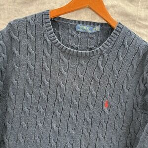Polo Ralph Lauren Cable Knit Sweater Mens XXL Navy Long Sleeve Preppy Warm
